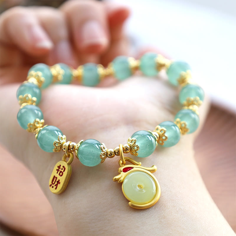 Fortune Jewel Year of the Dragon Red Agate Green Aventurine Peace Buckle Fu Character Lucky Fortune Bracelet