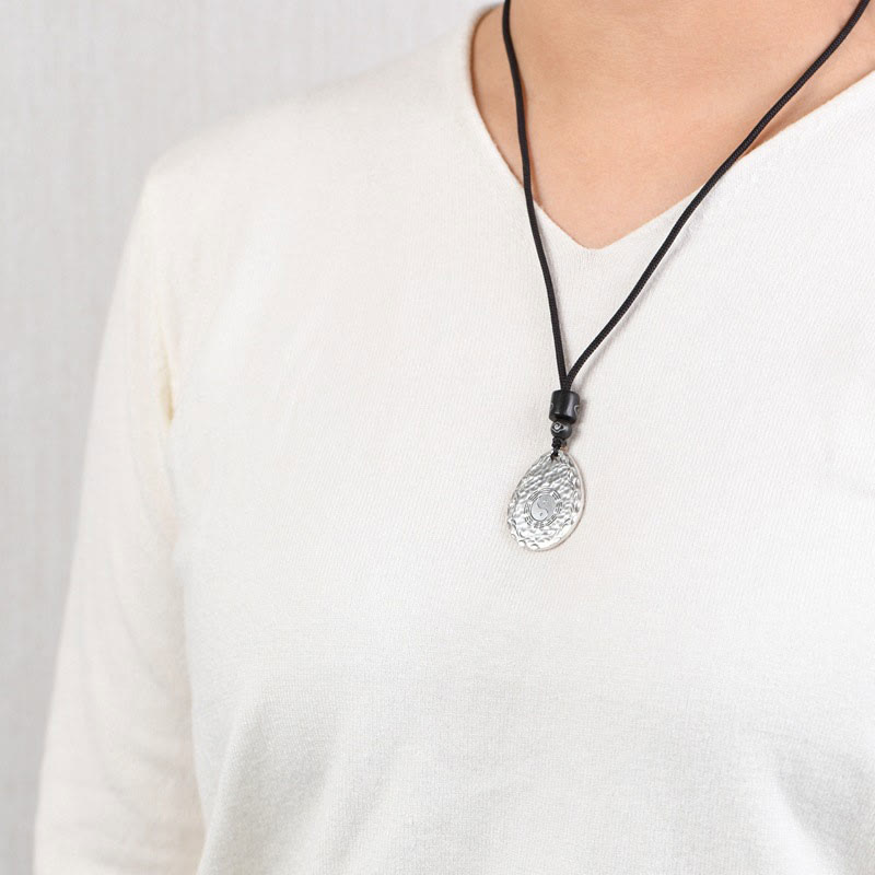 Fortune Jewel Vintage 999 Sterling Silver Yin Yang Bagua Water Drop Design Balance Harmony Necklace Pendant Fortune Jewel