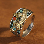 Fortune Jewel 925 Sterling Silver Turquoise Red Agate PiXiu Abacus Protection Ring