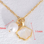 Fortune Jewel Ginkgo Tridacna Stone Pearl Bead Copper Blessing Necklace Pendant Ring Earrings Set