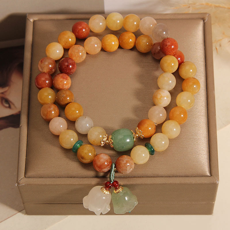 Fortune Jewel Tibet Natural Golden Silk Jade Double Layer Bell Orchid Luck Bracelet