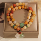 Fortune Jewel Tibet Natural Golden Silk Jade Double Layer Bell Orchid Luck Bracelet