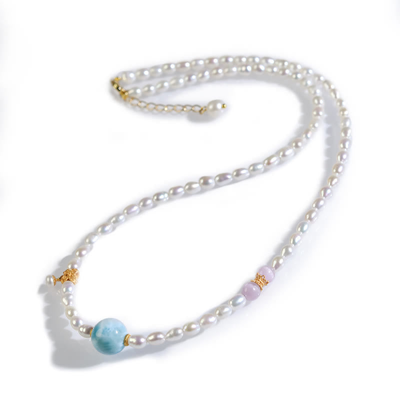 Fortune Jewel 925 Sterling Silver Natural Pearl Larimar Sincerity Necklace Pendant
