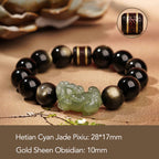 Fortune Jewel Natural Gold Sheen Obsidian Hetian Cyan Jade White Jade PiXiu Wealth Bracelet