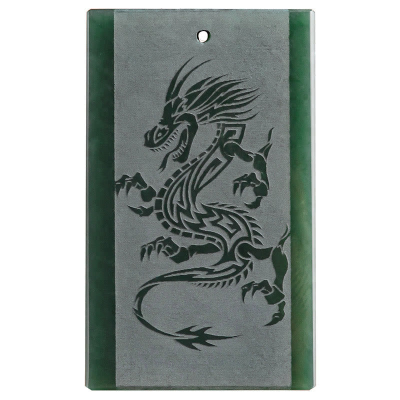 Fortune Jewel Hetian Cyan Jade Dragon Engraved Success Necklace Pendant Fortune Jewel