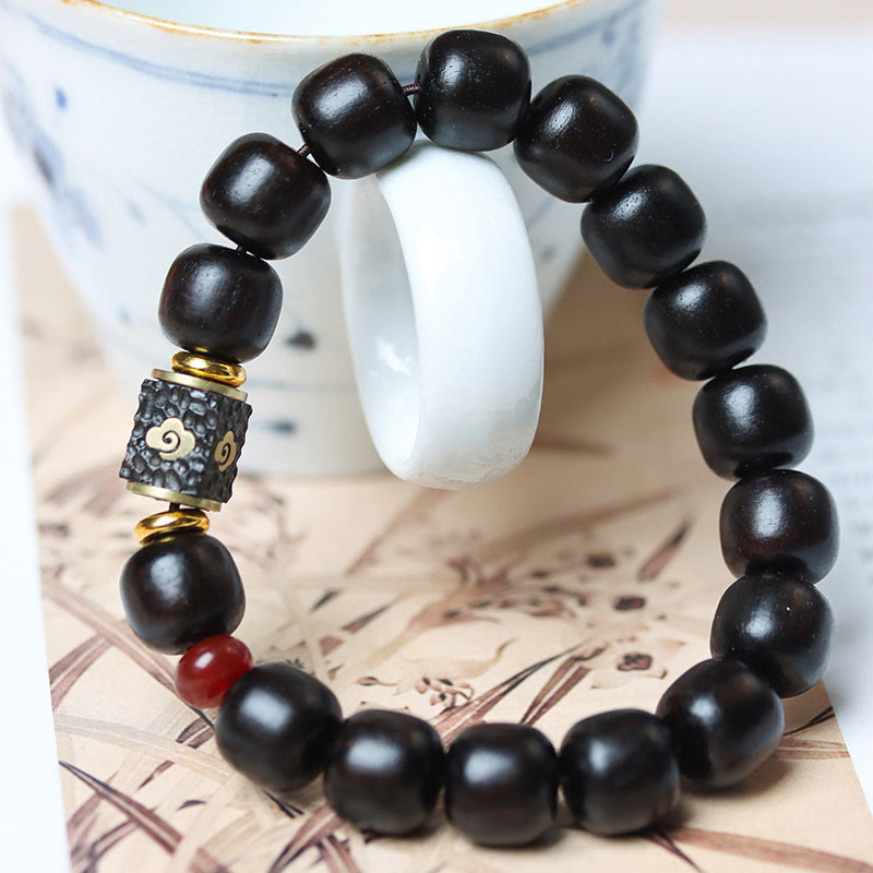 Fortune Jewel Ebony Wood Auspicious Clouds Engraved Calm Bracelet