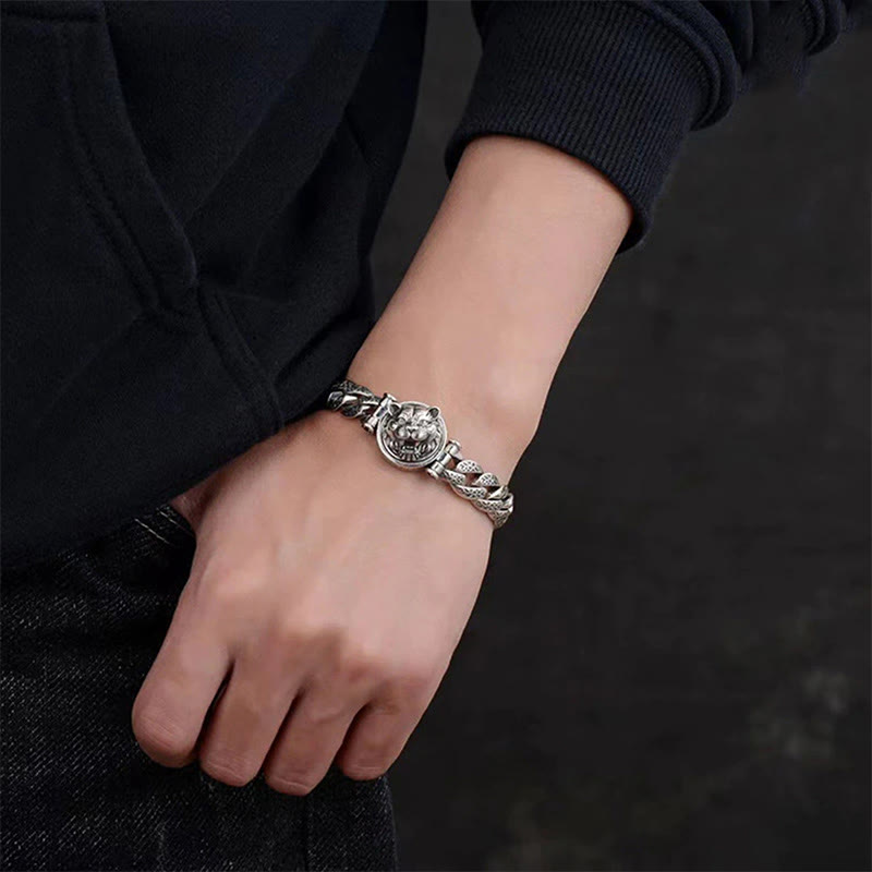 Fortune Jewel Tiger Tang Dynasty Flower Design Engraved Luck Energy Bracelet