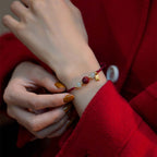 Fortune Jewel Cinnabar Jade Lotus Calm Red String Weave Bracelet