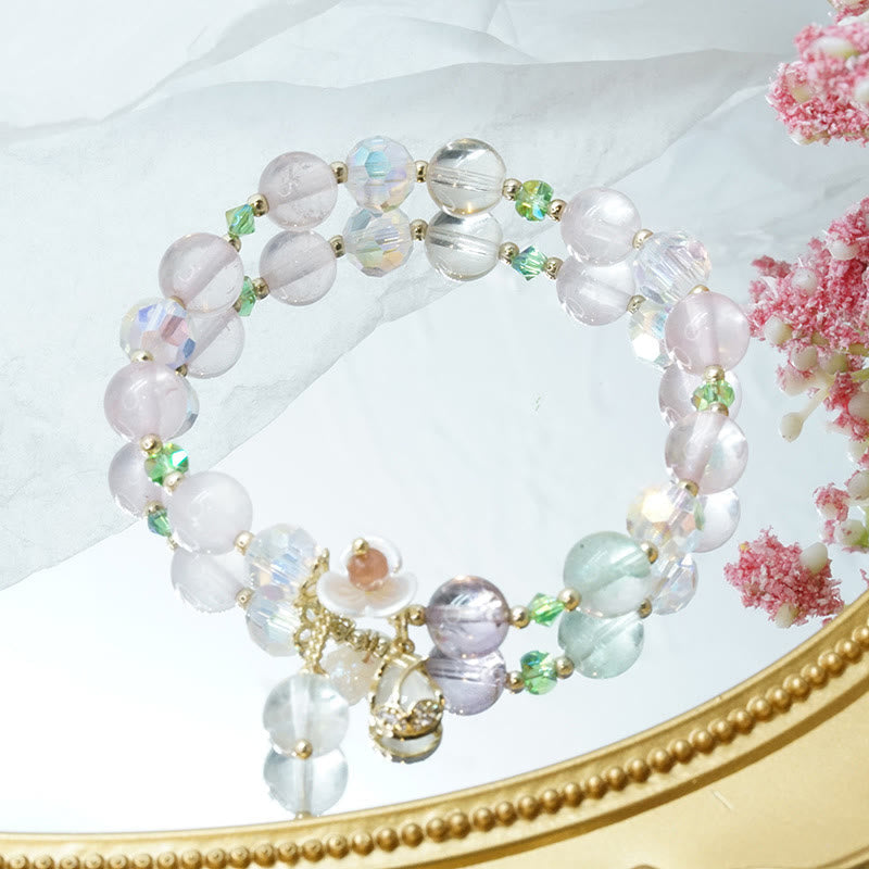 Fortune Jewel Strawberry Quartz Rutilated Quartz Fluorite Flower Healing Bracelet
