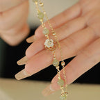 Fortune Jewel 14K Gold Plated Jade Butterfly Tridacna Stone Flower Double Layer Luck Bracelet