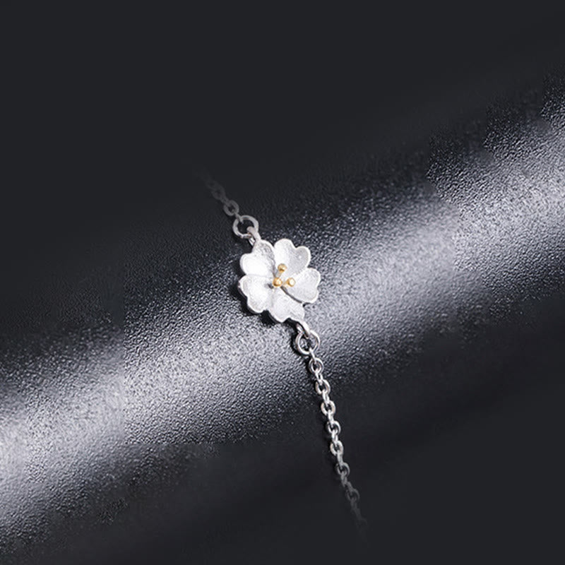 Fortune Jewel 925 Sterling Silver Cherry Blossom Blessing Chain Bracelet