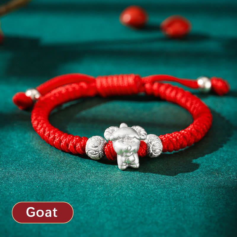 Fortune Jewel 999 Sterling Silver Chinese Zodiac Red Rope Luck Handcrafted Kids Bracelet Fortune Jewel