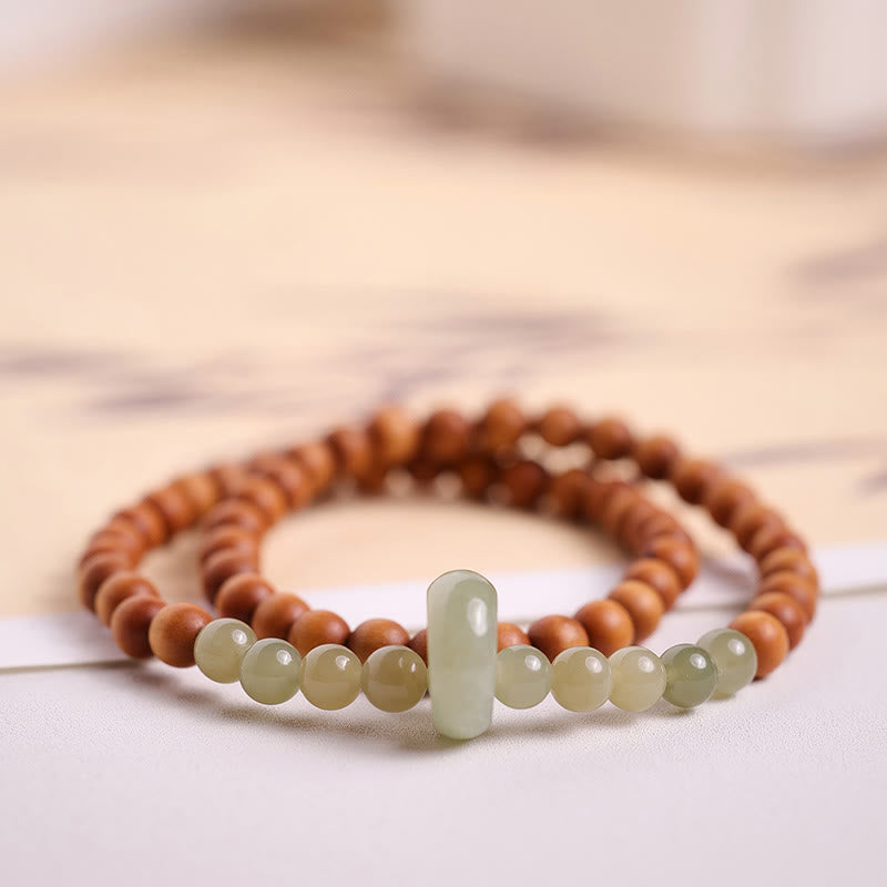 Fortune Jewel Sandalwood Hetian Jade Protection Double Wrap Bracelet
