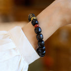 Fortune Jewel Ebony Wood Auspicious Clouds Engraved Calm Bracelet