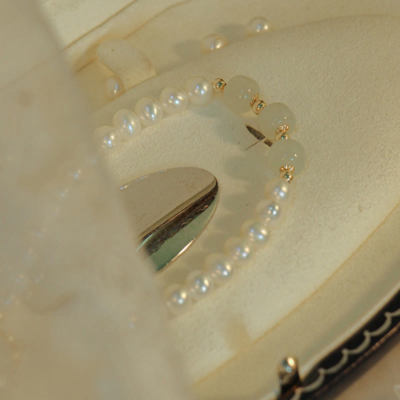 Fortune Jewel 14K Gold Plated Natural Pearl Hetian Cyan Jade White Jade Sincerity Bead Chain Bracelet