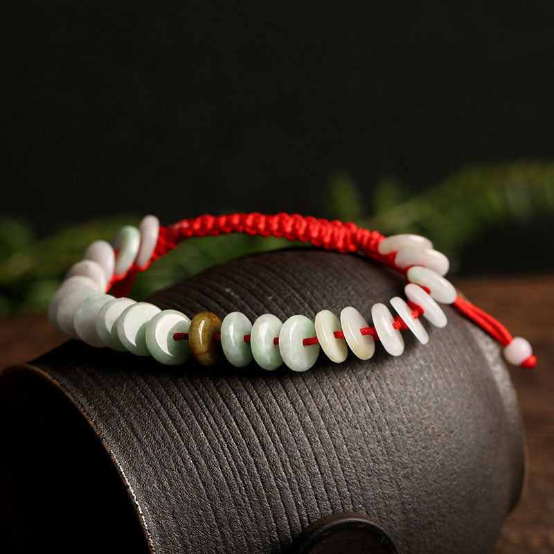 Fortune Jewel Natural Round Jade Luck Red String Protection Bracelet