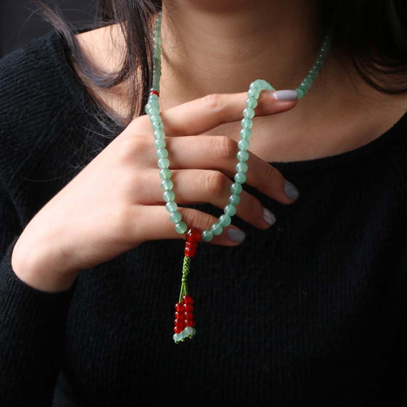 Fortune Jewel 108 Beads Green Aventurine Red Agate Luck Mala Bracelet
