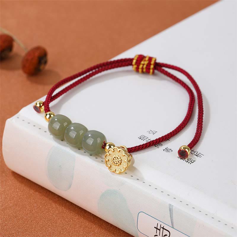 Fortune Jewel Handmade Hetian Jade Bead Lotus Pod Prosperity Luck Braided Bracelet