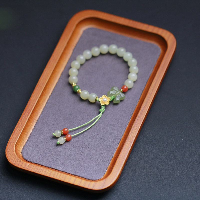 Fortune Jewel 925 Sterling Silver Jade Luck Flower Butterfly Bracelet