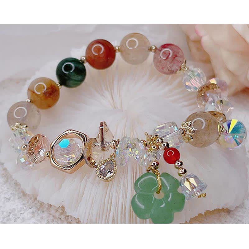 Fortune Jewel Colorful Gemstone Green Aventurine Flower Bead Luck Bracelet