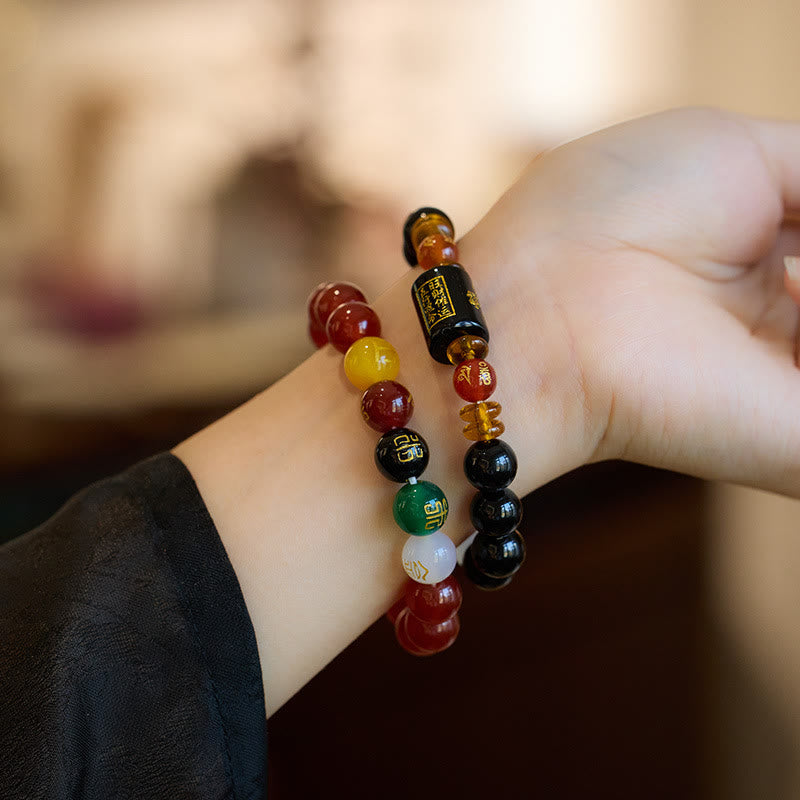 Fortune Jewel Five Elements Black Onyx Red Agate Wisdom Wealth Bracelet