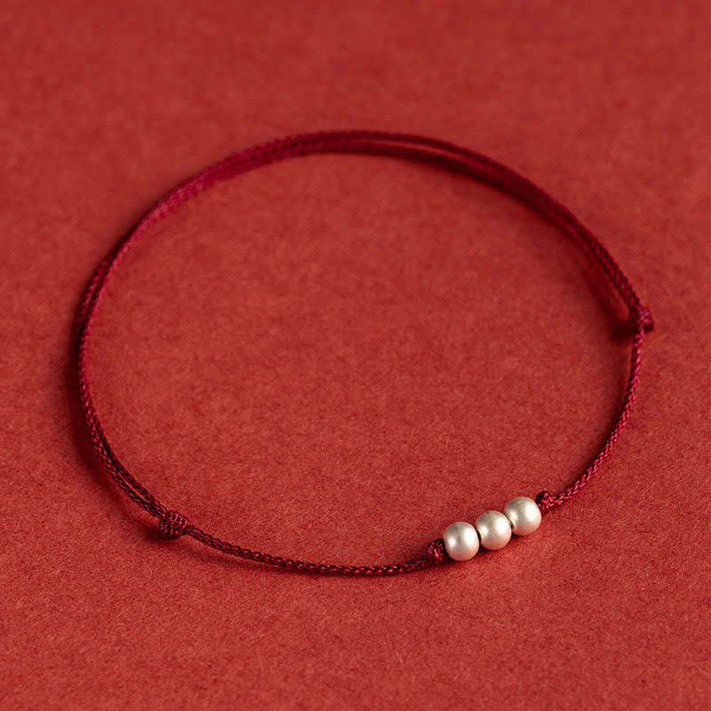 Fortune Jewel 925 Sterling Silver Three Beads Protection String Bracelet Anklet