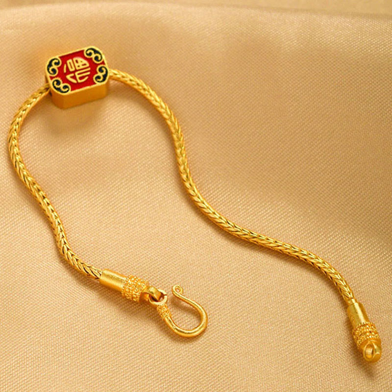 Fortune Jewel Tibetan 18K Gold Om Mani Padme Hum Lucky Koi Fish Fu Character Ingot Copper Coin Peace Bracelet