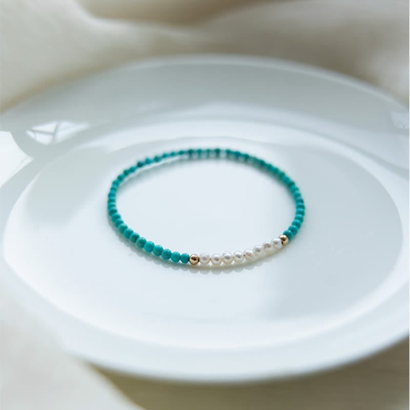 Fortune Jewel 925 Sterling Silver Natural Turquoise Pearl Beaded Bracelet