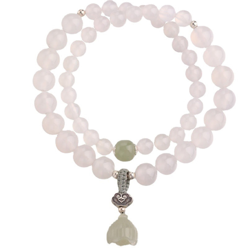 Fortune Jewel White Agate Jade Lotus Protection Bracelet