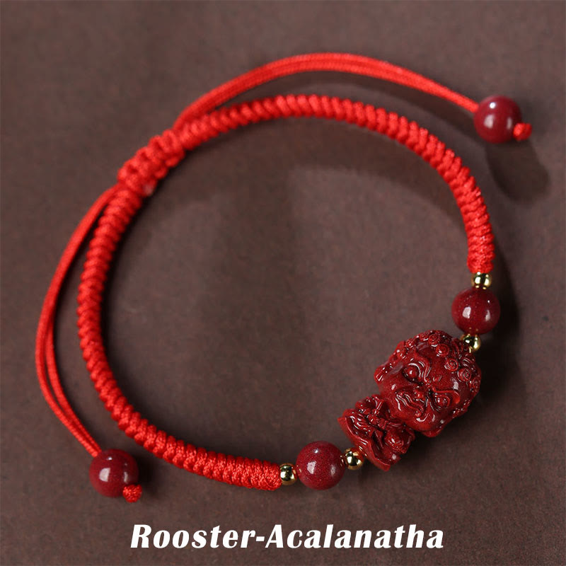 Fortune Jewel Chinese Zodiac Natal Buddha Cinnabar Amulet Blessing String Bracelet