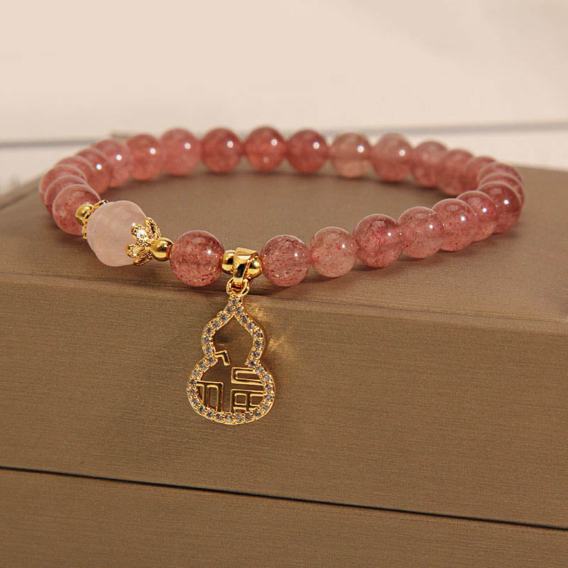 Fortune Jewel Strawberry Quartz Gourd Fu Character Charm Positive Bracelet