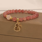 Fortune Jewel Strawberry Quartz Gourd Fu Character Charm Positive Bracelet