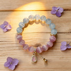 White & Pink Cat Eye Crystal Bracelet with Gourd Charm – Personalized Handmade Energy Beads