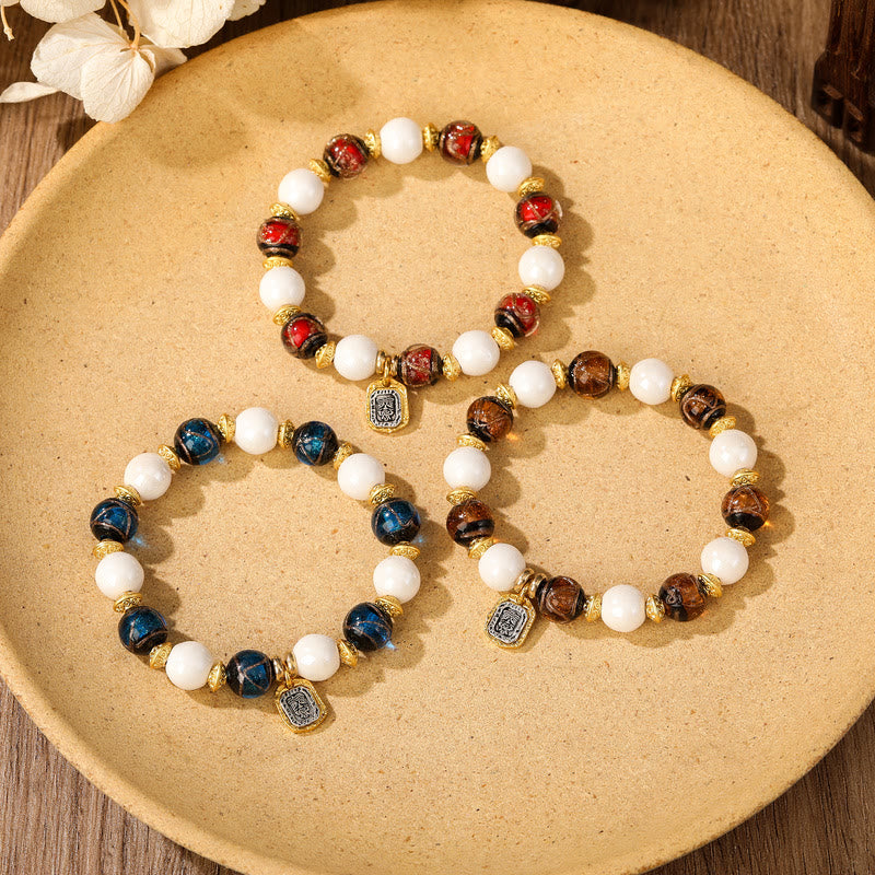 Fortune Jewel Tibetan Zakiram Goddess of Wealth Charm Liuli Glass Incense Ash Porcelain Bead Protection Bracelet