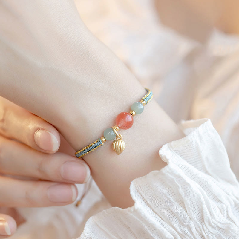Fortune Jewel Red Agate Jade Lotus Confidence Calm String Bracelet