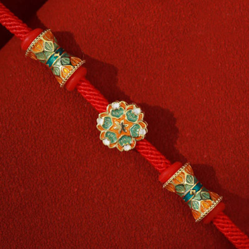 Fortune Jewel Dunhuang 925 Sterling Silver Lotus Drum New Beginning Red Rope Bracelet