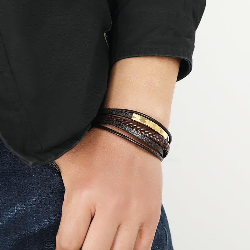 Fortune Jewel Simple Design Titanium Steel Leather Luck Bracelet