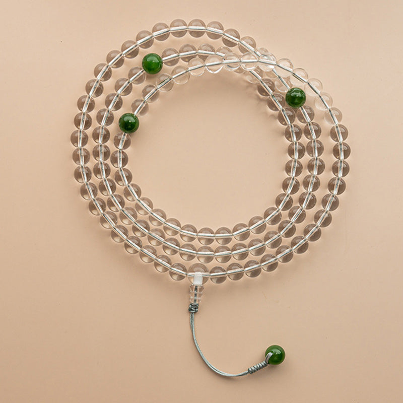 Fortune Jewel 108 Beads White Crystal Jade Meditation Bracelet Mala
