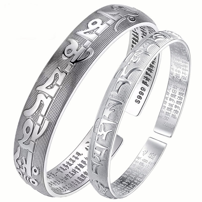 Fortune Jewel Tibetan Sanskrit White Copper Meditation Prayer Bracelet Bangle