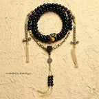 Fortune Jewel Tibetan 108 Mala Beads Black Onyx Three-eyed Dzi Beads Protection Bracelet