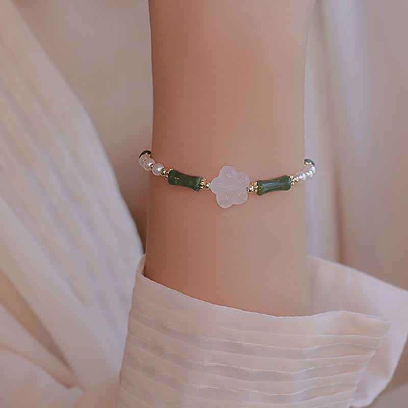 Fortune Jewel Peridot Bamboo Flower Agate Pearl Peace Bracelet