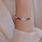 Fortune Jewel Peridot Bamboo Flower Agate Pearl Peace Bracelet