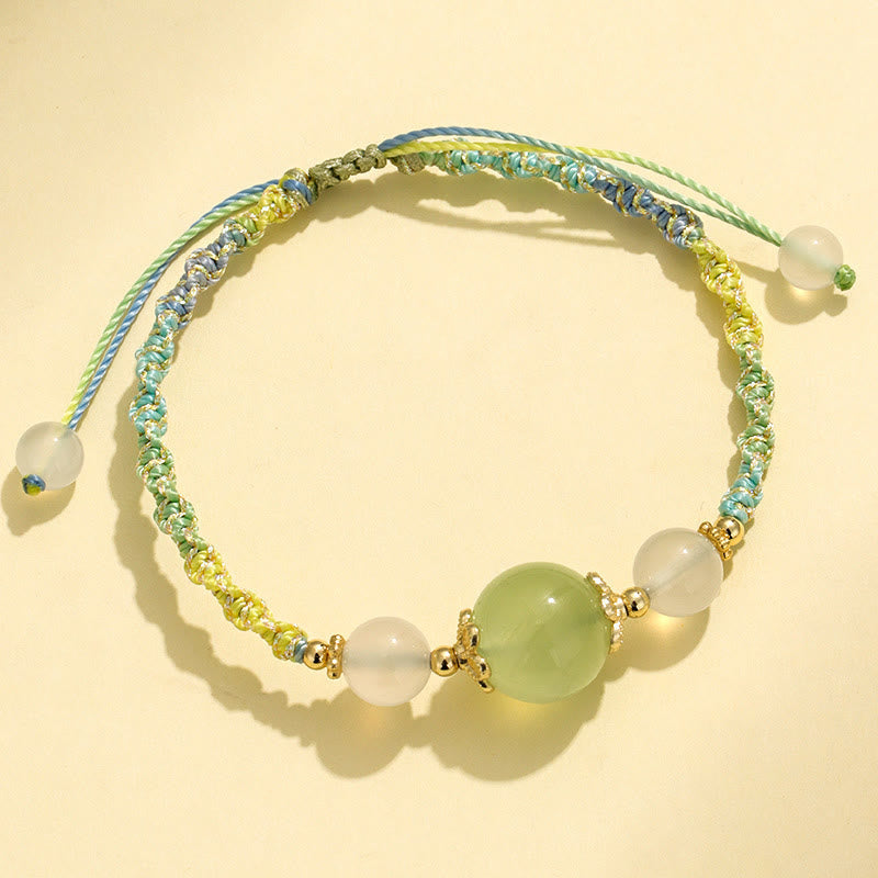 Fortune Jewel Strawberry Quartz Pink Crystal Prehnite White Agate Bead Healing Rope Bracelet