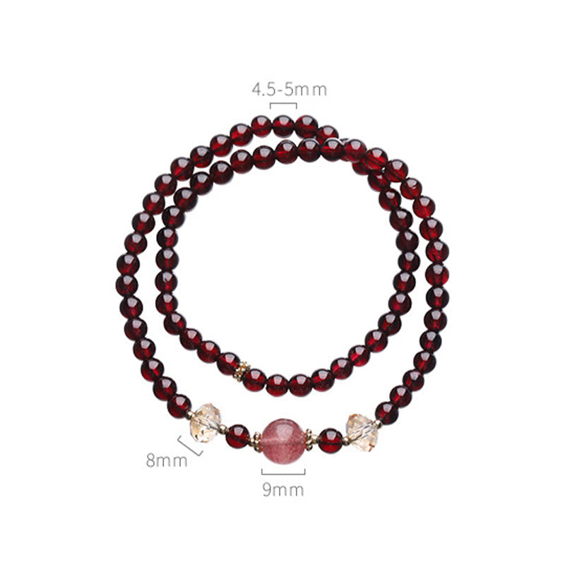 Fortune Jewel 14K Gold Plated Natural Garnet Strawberry Quartz Stability Double Wrap Bracelet