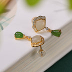 Fortune Jewel White Jade Cyan Jade Fan Water Drop Pattern Luck Drop Earrings