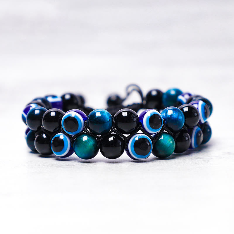 Fortune Jewel Evil Eye Hematite Tiger Eye Protection Beaded Bracelet