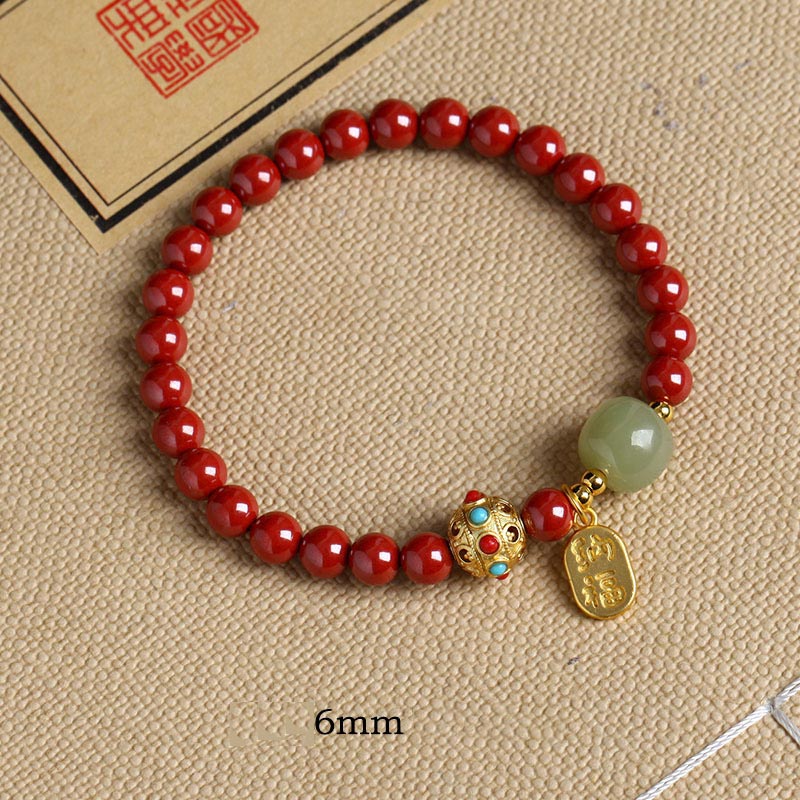 Fortune Jewel Cinnabar Green Aventurine Fortune Protection Charm Bracelet