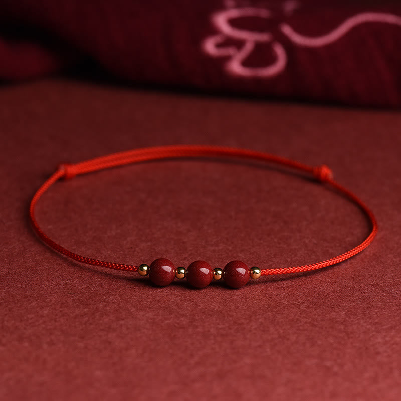 Fortune Jewel Natural Lucky Cinnabar Bead Blessing String Bracelet Anklet