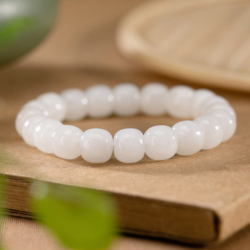 Fortune Jewel Hetian White Jade Happiness Blessing Bracelet