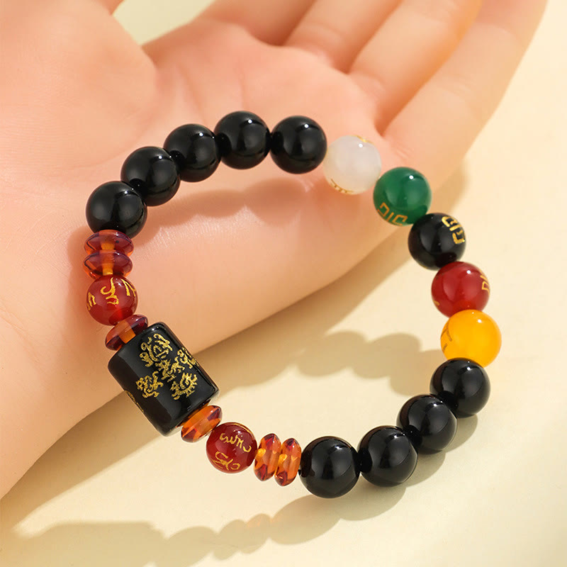 Fortune Jewel Five Elements Black Onyx Red Agate Wisdom Wealth Bracelet